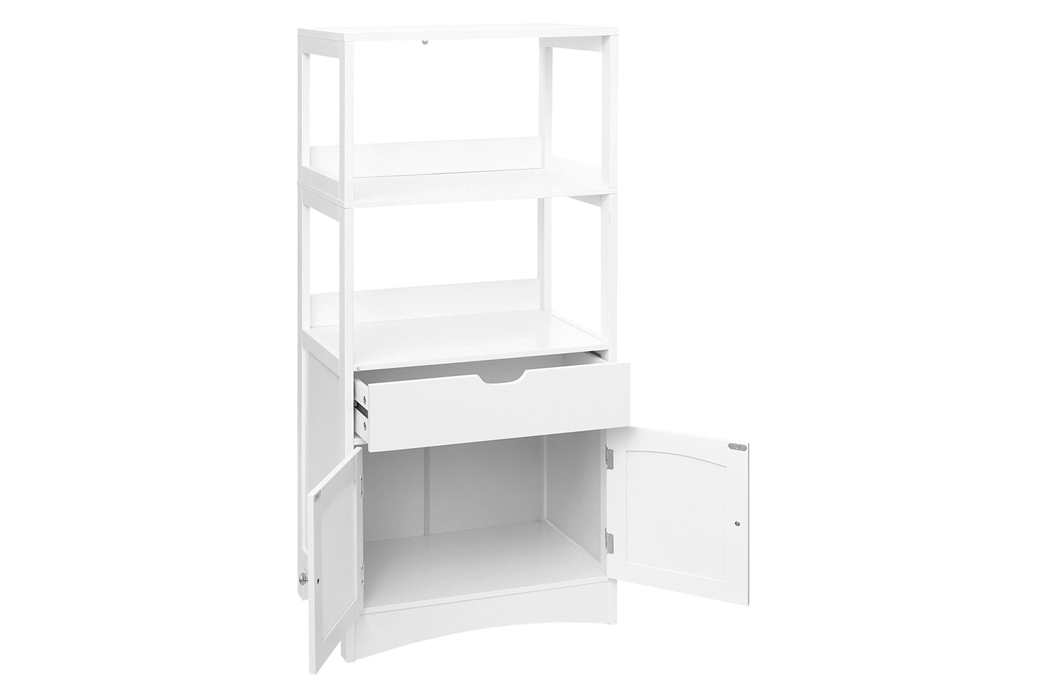 FaFurn - White Bathroom Floor Cabinet with Storage Drawer 2 Open Shelves