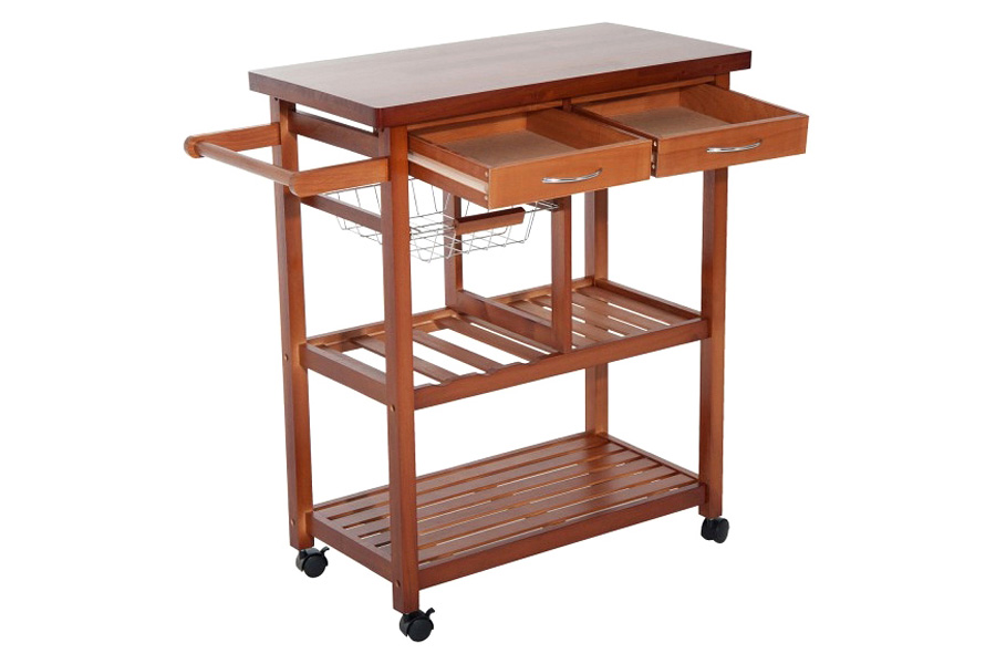 FaFurn - Kitchen Island Cart with Wine Rack and Wooden Cutting Board Top