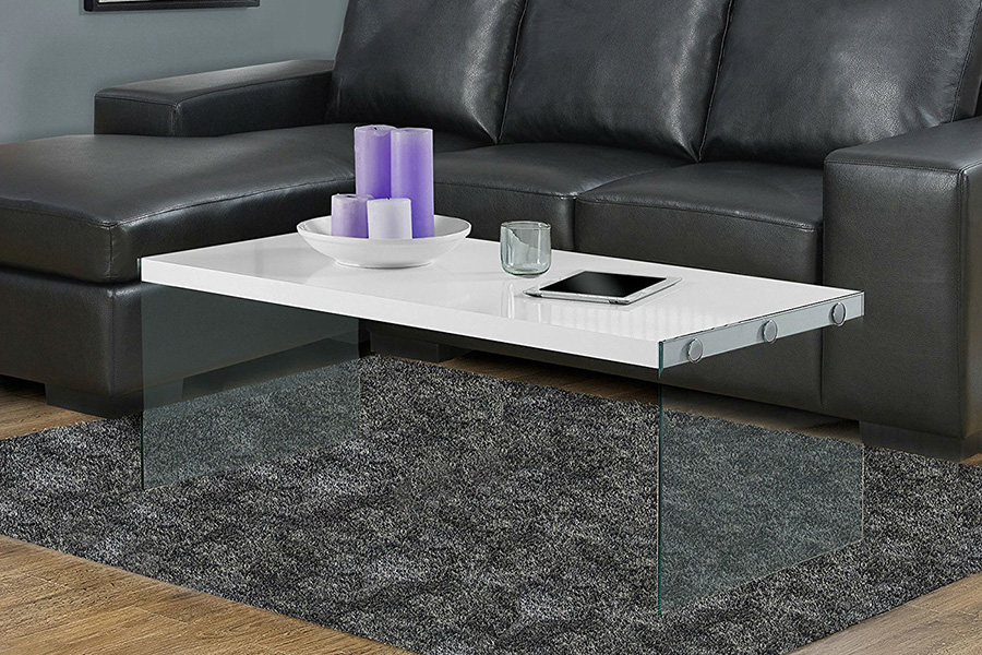 FaFurn - White Modern Rectangular Coffee Table with Tempered Glass Legs