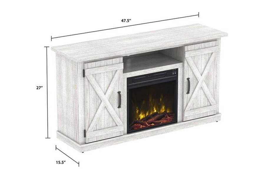 FaFurn Farmhouse TV Entertainment Electric Fireplace - Rustic Washed Oak
