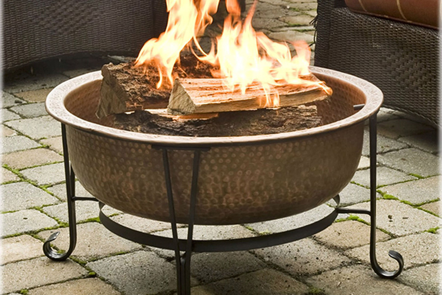 FaFurn - Hammered Copper Fire Pit with Heavy Duty Spark Guard Cover and Stand