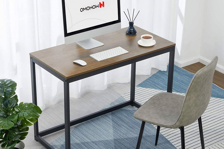 FaFurn Modern Home Office Laptop Computer Desk Table with Metal Frame Wood Top - Dark Brown/Black