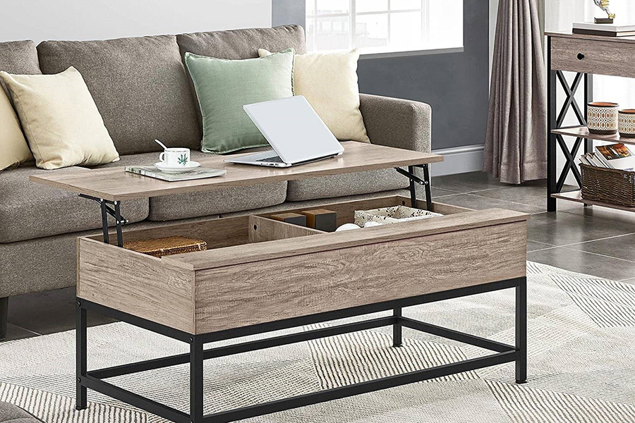 FaFurn - Modern Metal Wood Lift-Top Coffee Table Laptop Desk