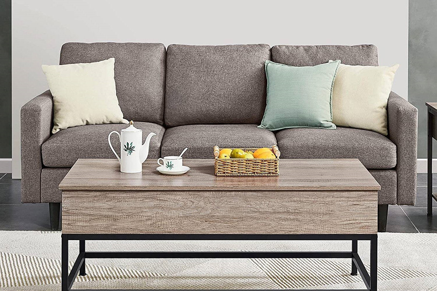 FaFurn Modern Metal Wood Lift-Top Coffee Table Laptop Desk - Gray/Black