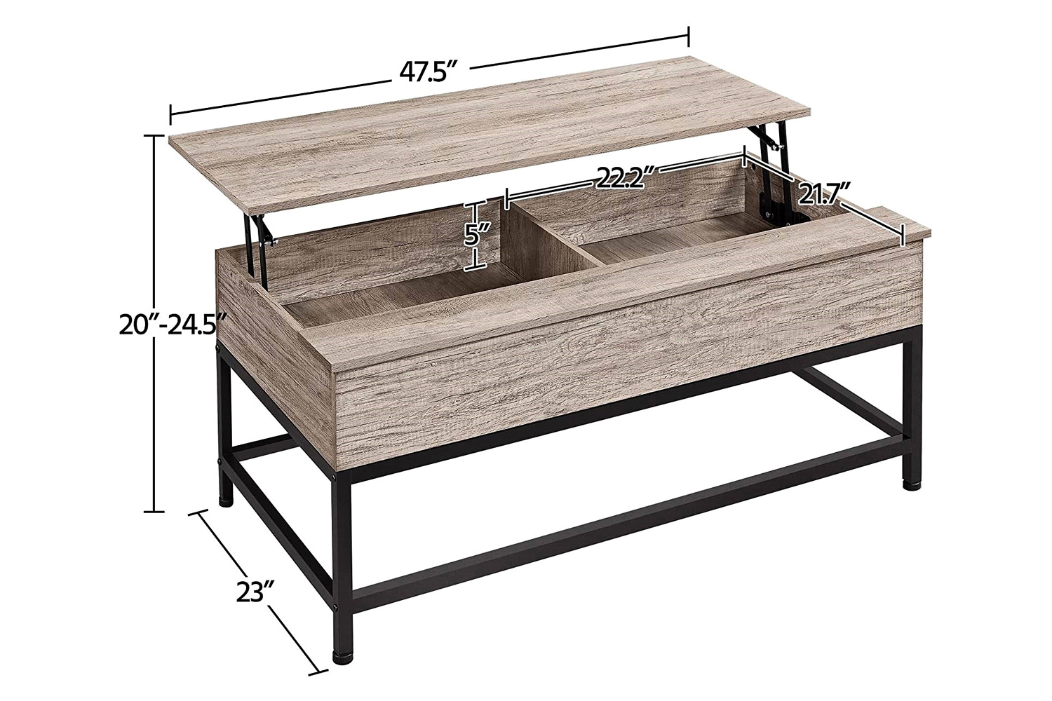 FaFurn Modern Metal Wood Lift-Top Coffee Table Laptop Desk - Gray/Black