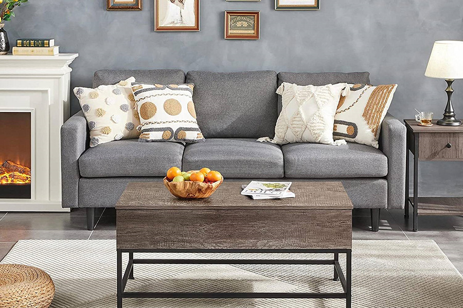 FaFurn Modern Metal Wood Lift-Top Coffee Table Laptop Desk - Rustic Taupe