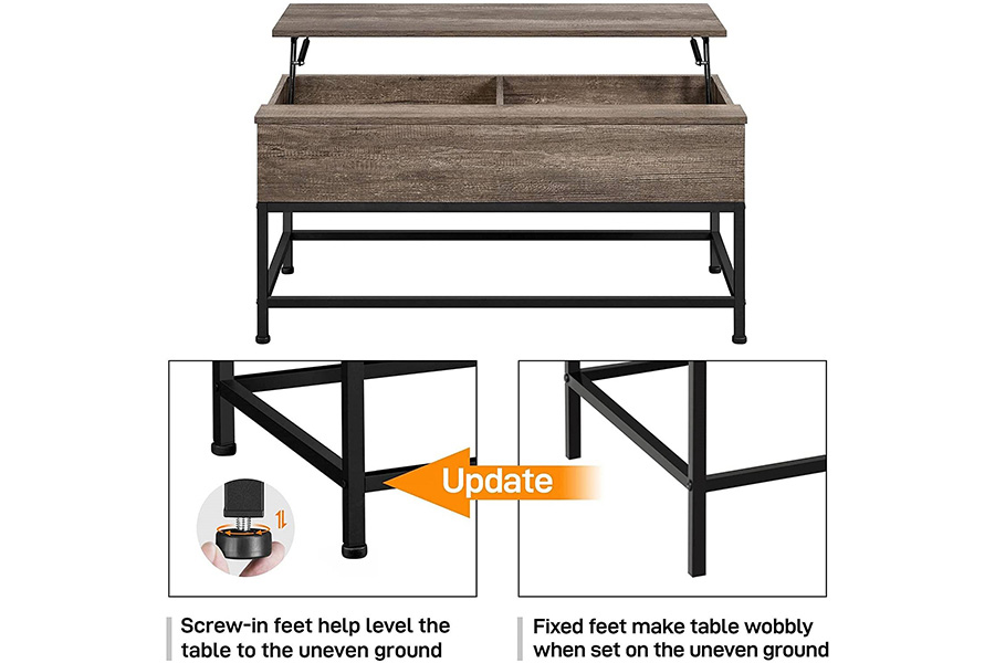 FaFurn Modern Metal Wood Lift-Top Coffee Table Laptop Desk - Rustic Taupe