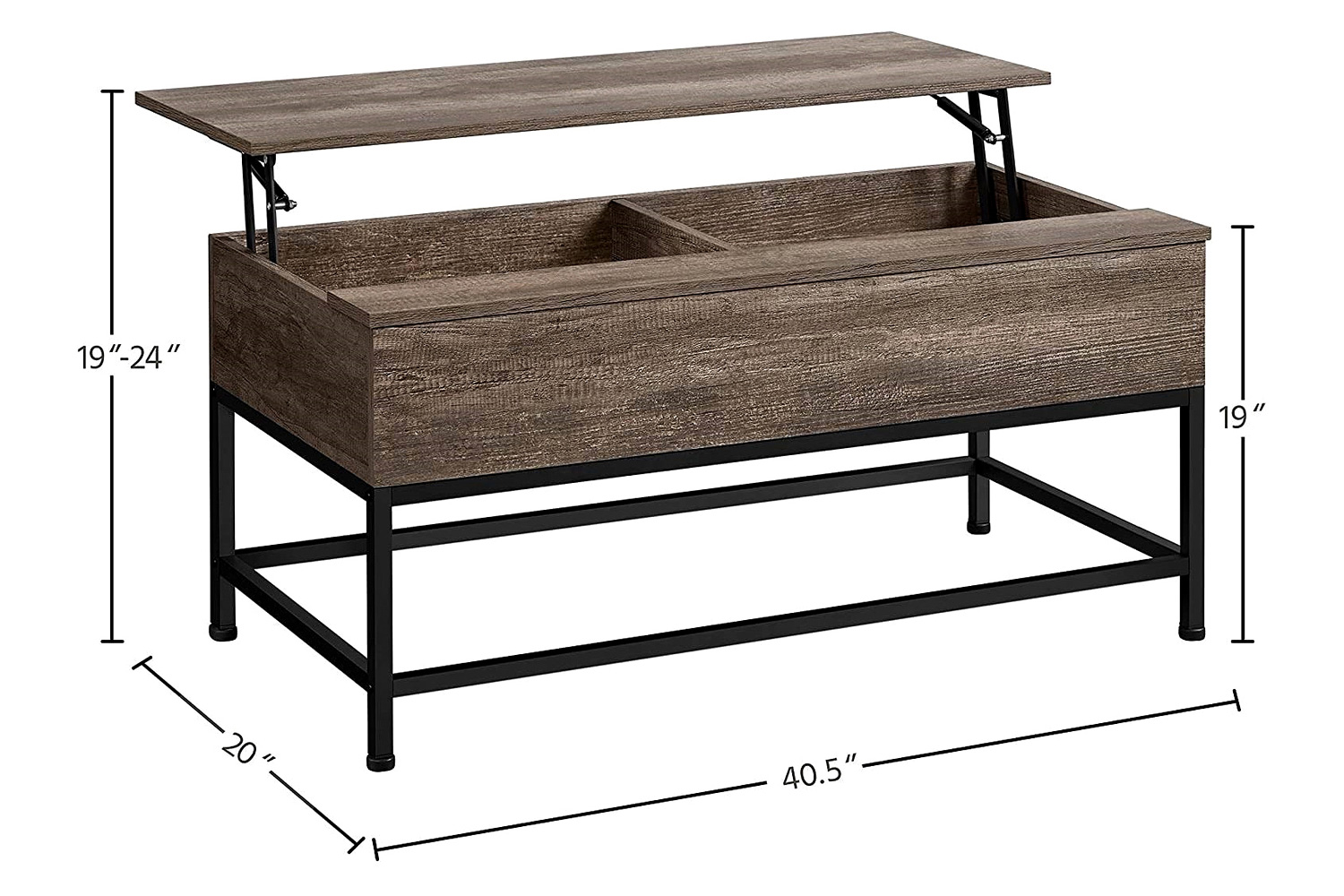 FaFurn Modern Metal Wood Lift-Top Coffee Table Laptop Desk - Rustic Taupe