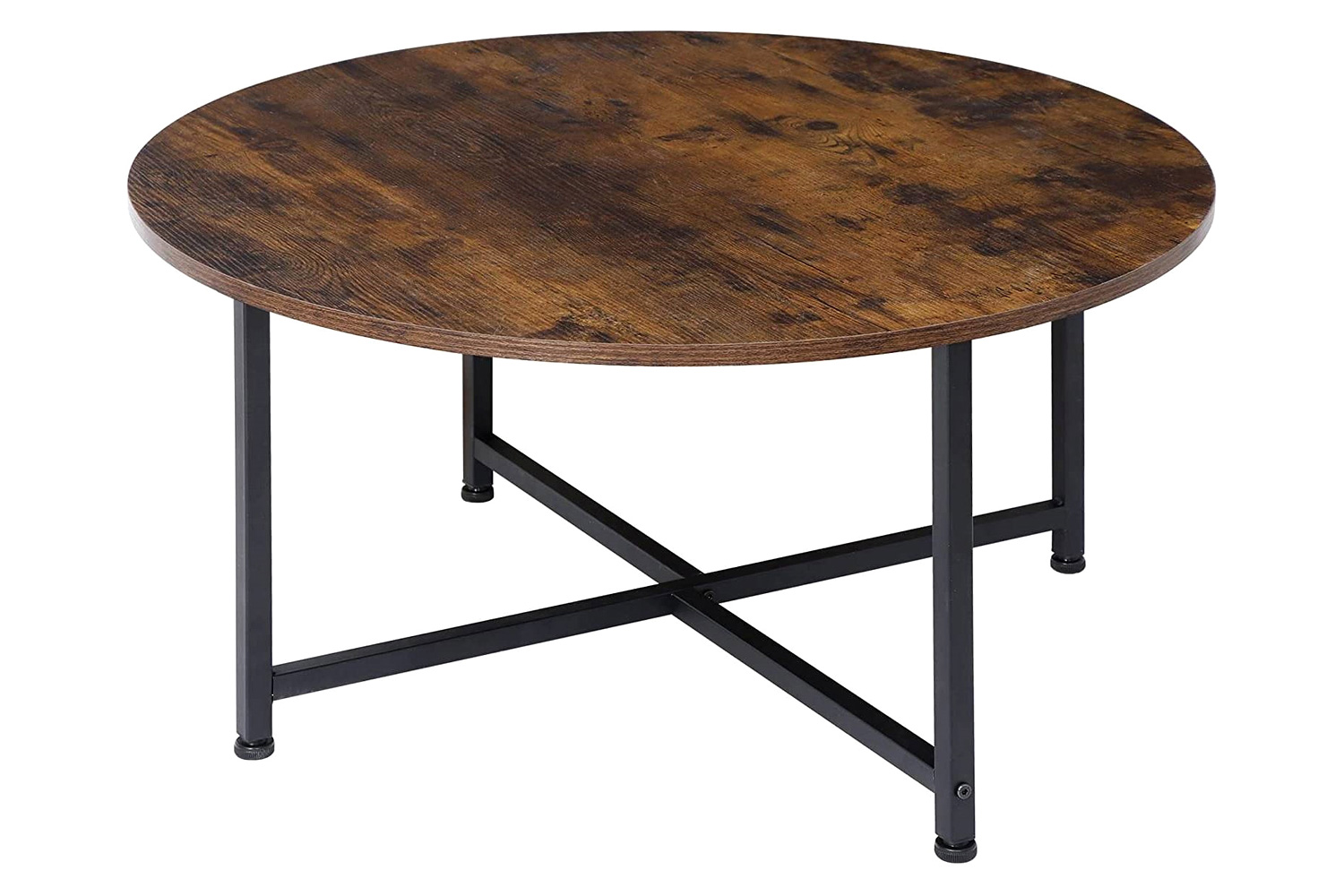 FaFurn - Modern Round Industrial Coffee Table with Rustic Brown Wood Top