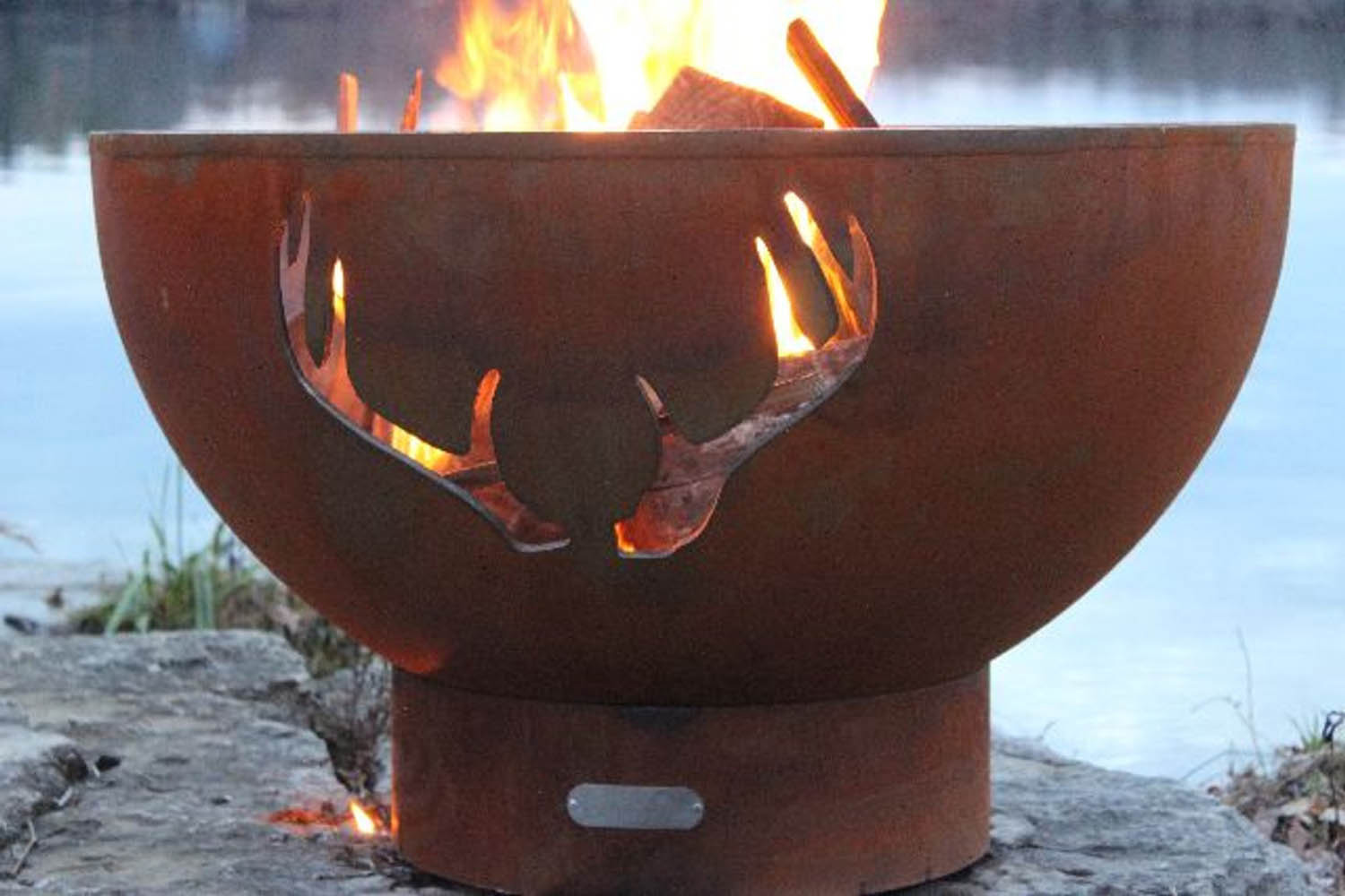 Fire Pit Art Antlers Wood Burning - Iron Oxide Patina