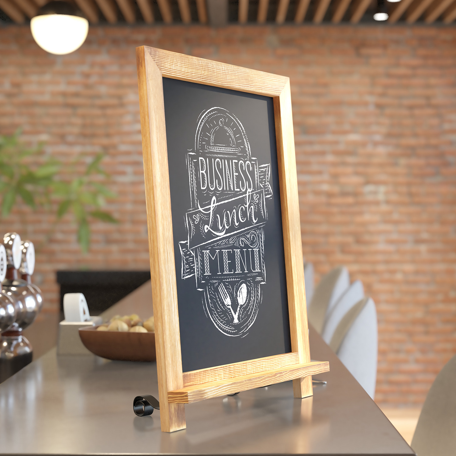 BLNK - Canterbury Torched Wood Tabletop Magnetic Chalkboards with Metal Scrolled Legs Set of 10