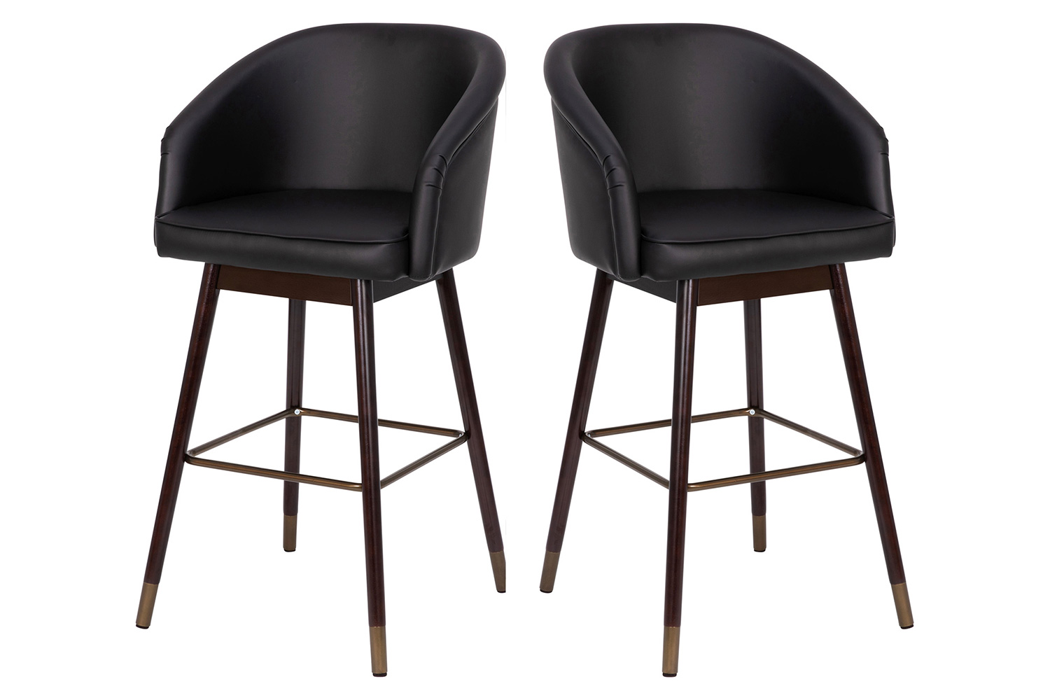 BLNK Margo Commercial LeatherSoft Mid-Back Modern Bar Stool with Walnut Finish Beechwood Legs and Curved Back Set of 2 - Black