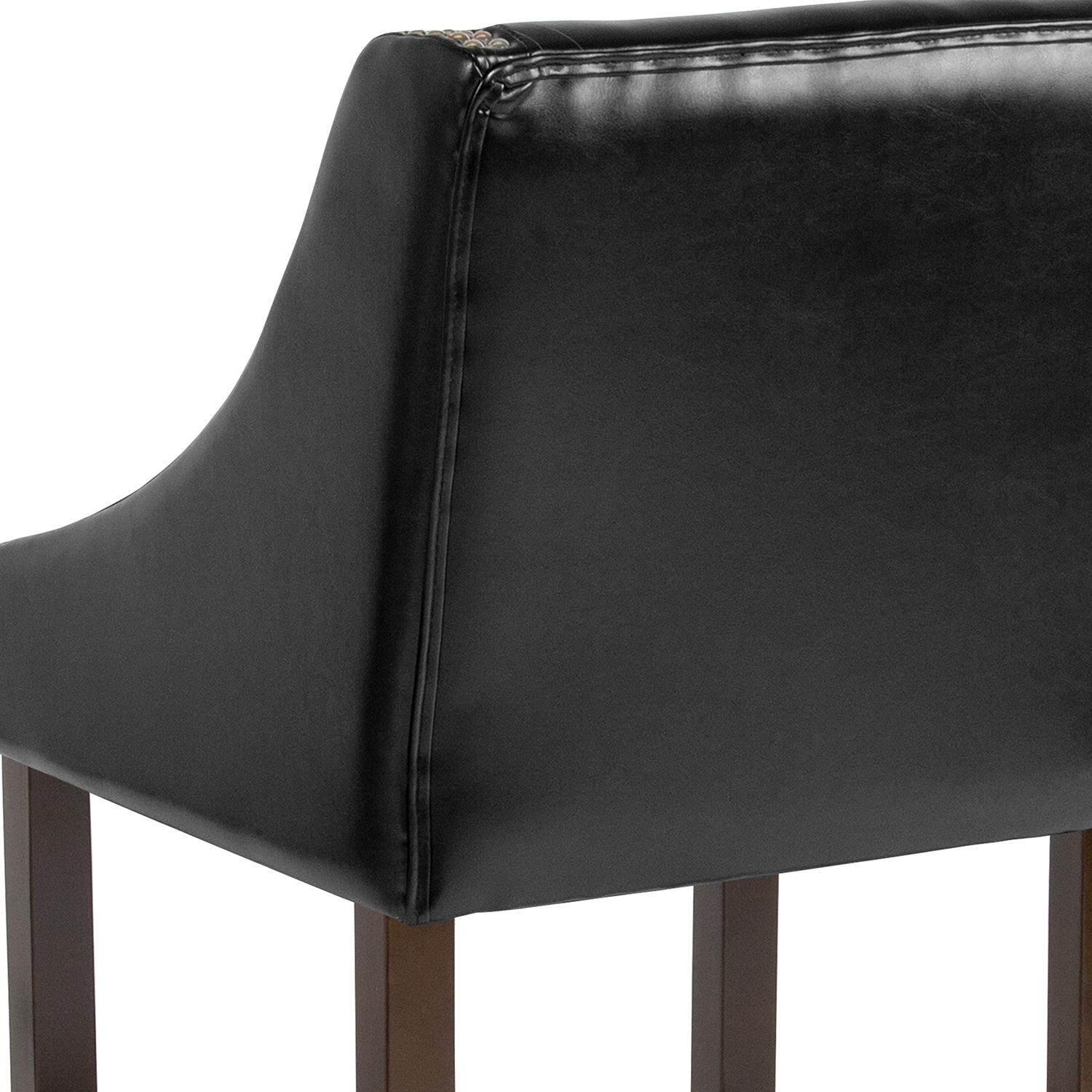 BLNK Carmel Series LeatherSoft Transitional Walnut Counter Height Stool with Nail Trim Set of 2 - Black