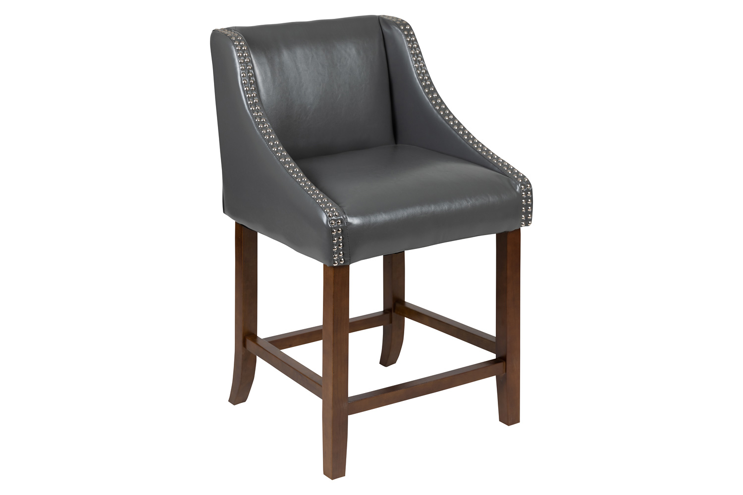 BLNK - Carmel Series Transitional Walnut Counter Height Stool with Nail Trim in Dark Gray LeatherSoft Set of 2