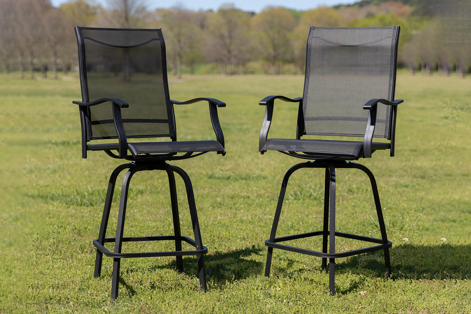 BLNK - Valerie All-Weather Swivel Textilene Patio Bar Height Stools with High Back and Armrests Set of 2