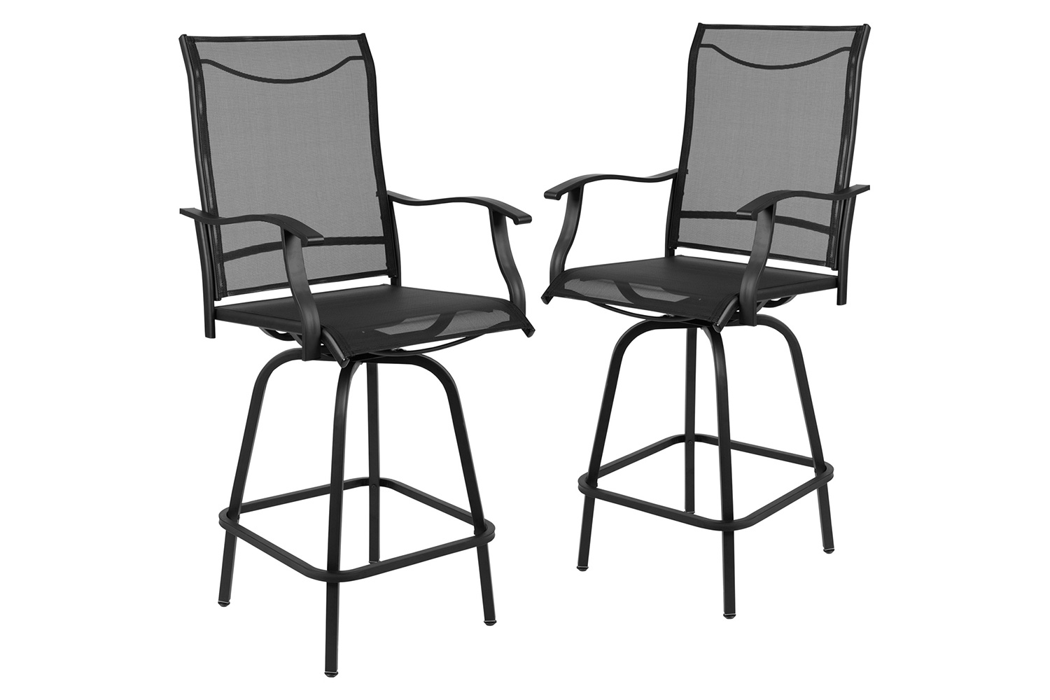 BLNK Valerie All-Weather Swivel Textilene Patio Bar Height Stools with High Back and Armrests Set of 2 - Black