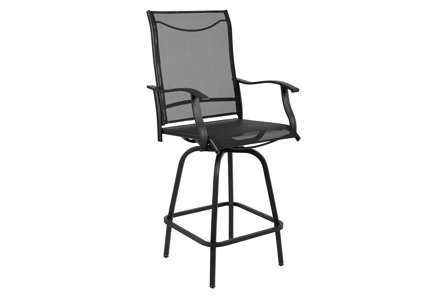 BLNK Valerie All-Weather Swivel Textilene Patio Bar Height Stools with High Back and Armrests Set of 2 - Black