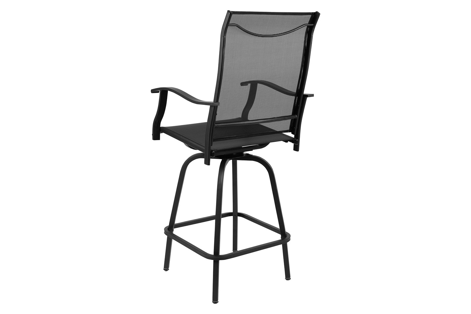 BLNK Valerie All-Weather Swivel Textilene Patio Bar Height Stools with High Back and Armrests Set of 2 - Black
