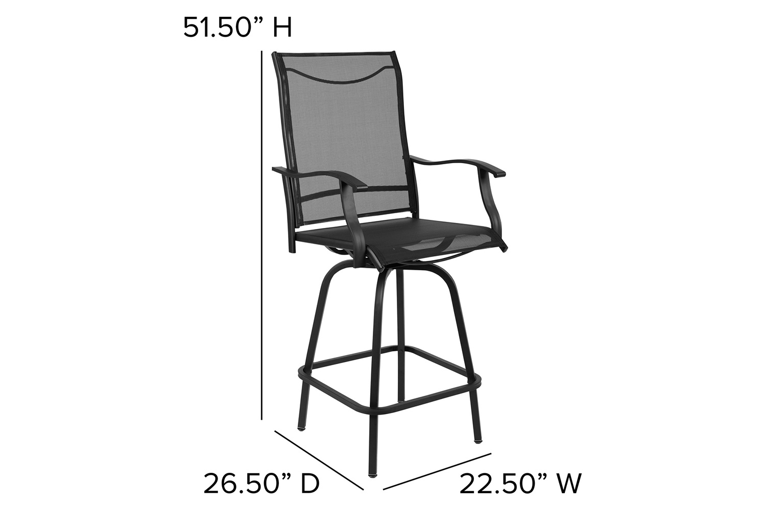 BLNK Valerie All-Weather Swivel Textilene Patio Bar Height Stools with High Back and Armrests Set of 2 - Black