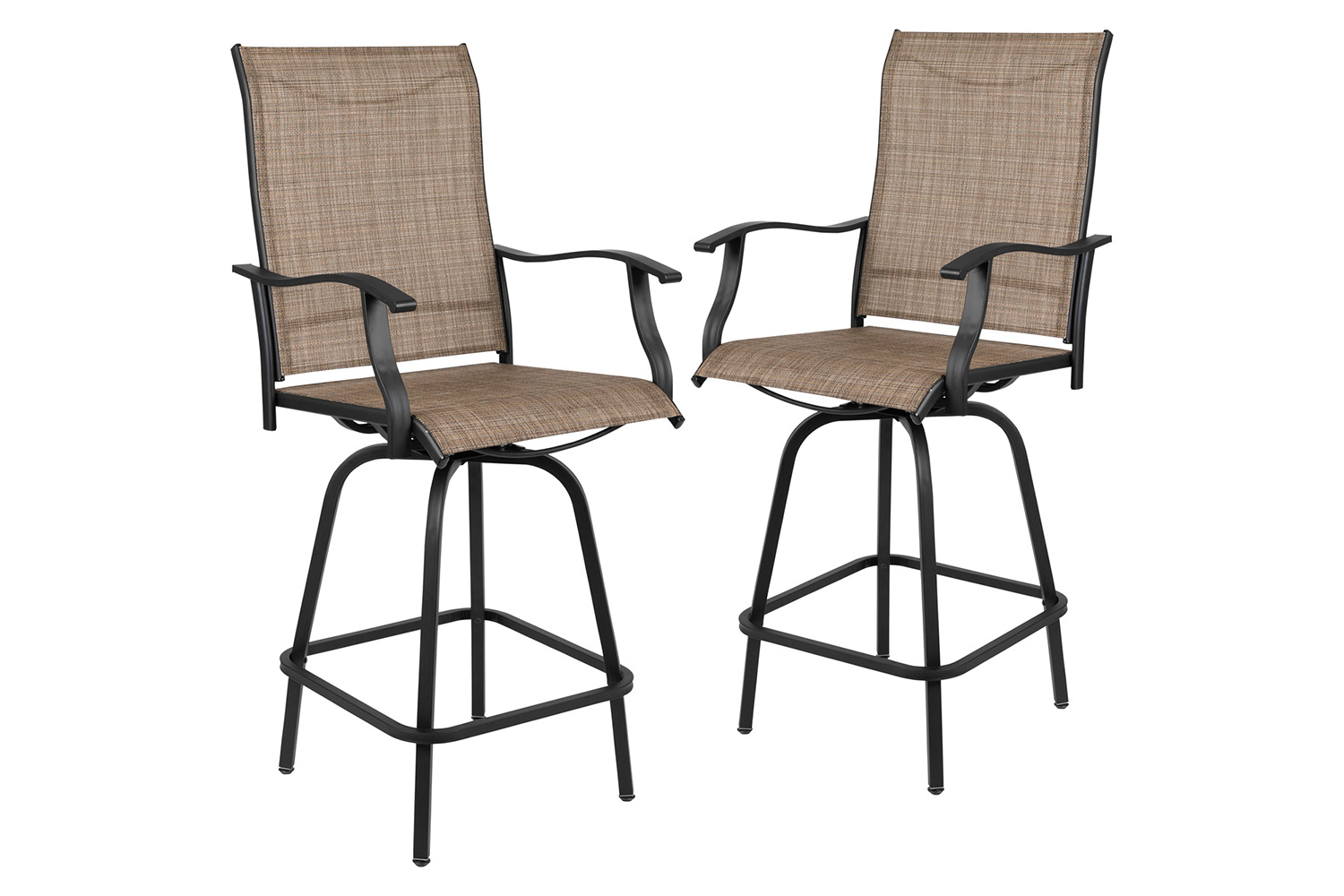BLNK Valerie All-Weather Swivel Textilene Patio Bar Height Stools with High Back and Armrests Set of 2 - Brown
