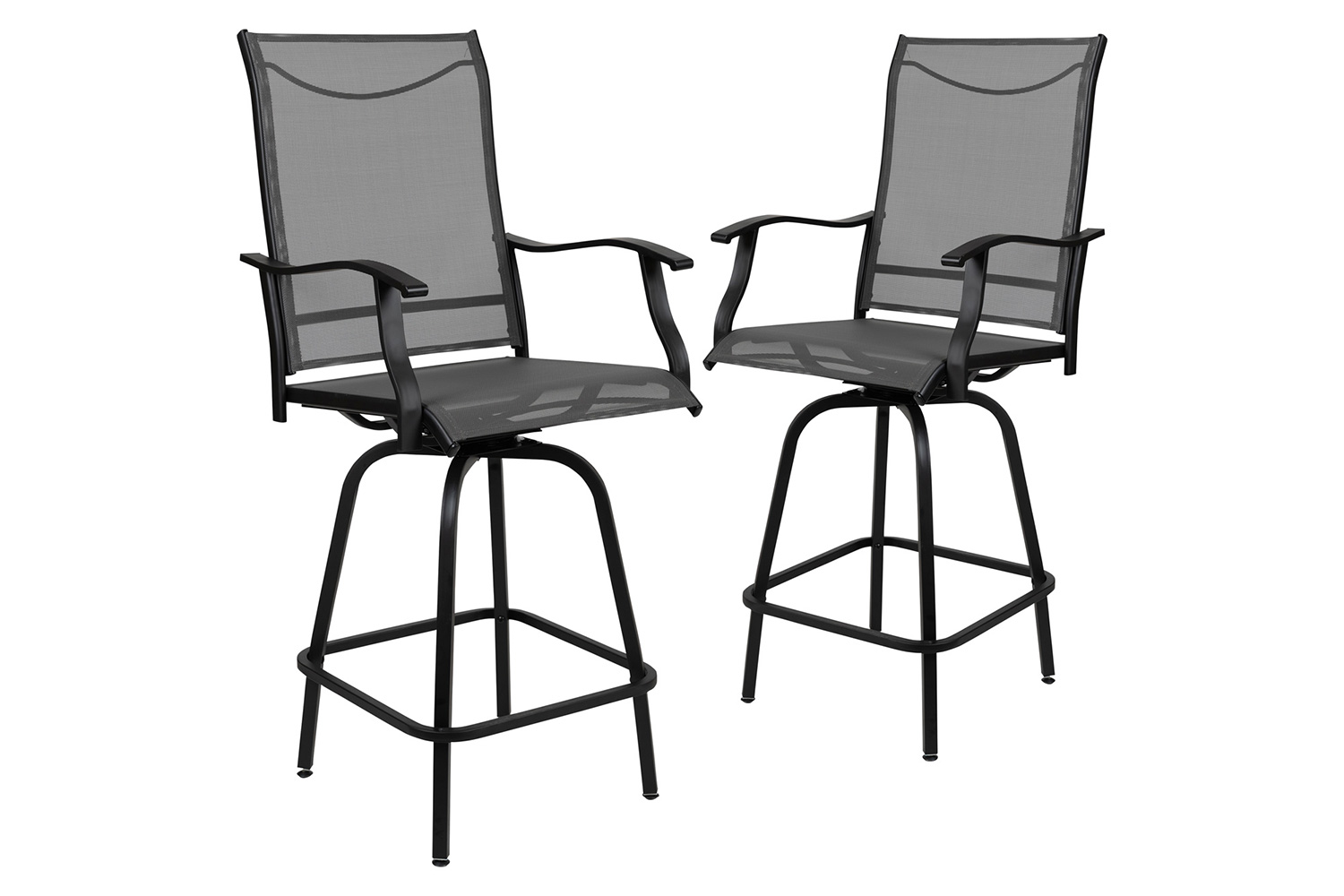 BLNK Valerie All-Weather Swivel Textilene Patio Bar Height Stools with High Back and Armrests Set of 2 - Gray