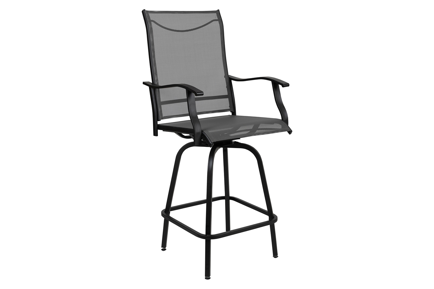 BLNK Valerie All-Weather Swivel Textilene Patio Bar Height Stools with High Back and Armrests Set of 2 - Gray