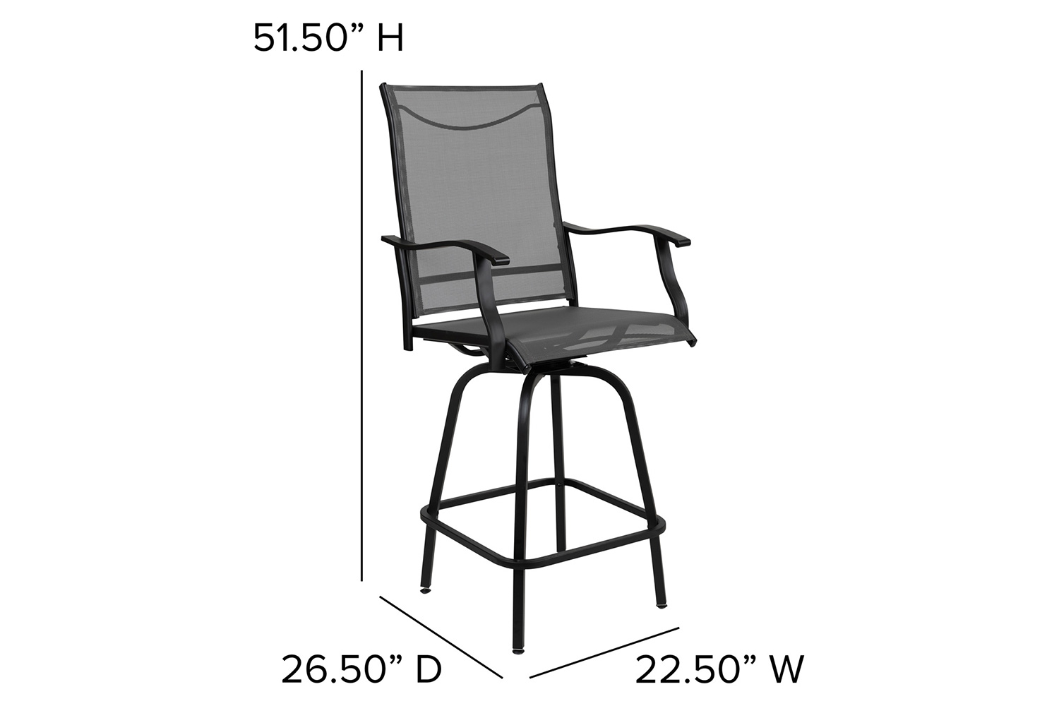 BLNK Valerie All-Weather Swivel Textilene Patio Bar Height Stools with High Back and Armrests Set of 2 - Gray