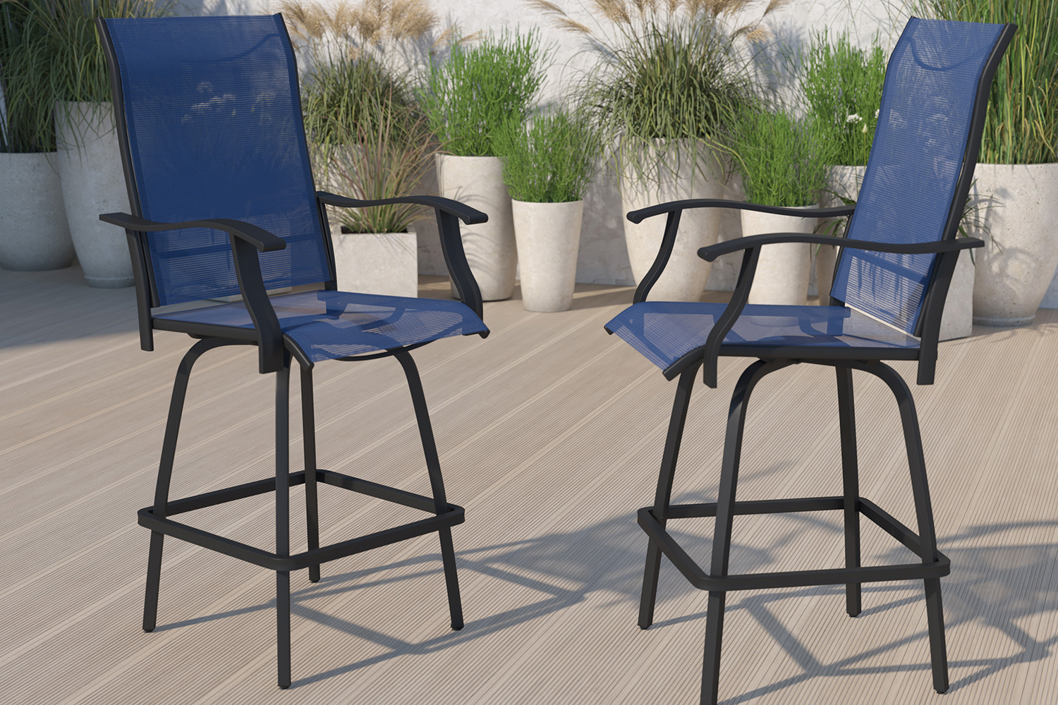 BLNK - Valerie All-Weather Swivel Textilene Patio Bar Height Stools with High Back and Armrests Set of 2