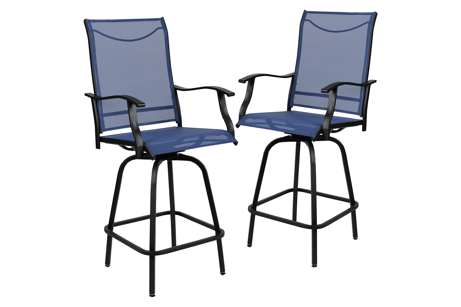 BLNK Valerie All-Weather Swivel Textilene Patio Bar Height Stools with High Back and Armrests Set of 2 - Navy