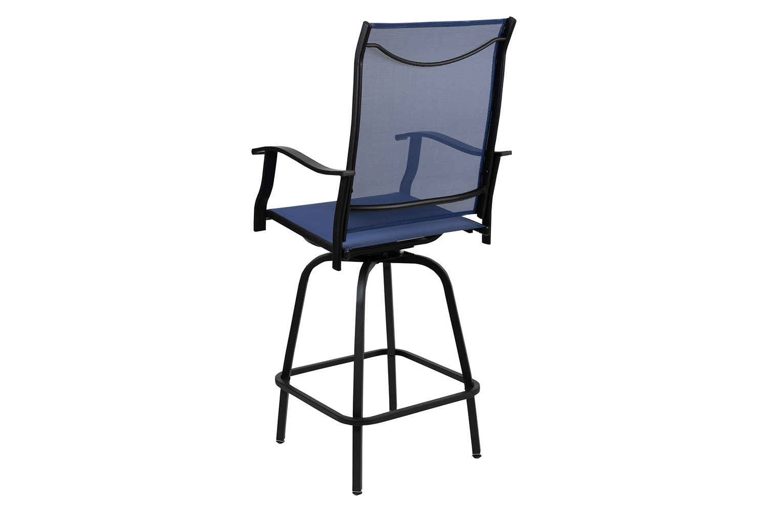 BLNK Valerie All-Weather Swivel Textilene Patio Bar Height Stools with High Back and Armrests Set of 2 - Navy