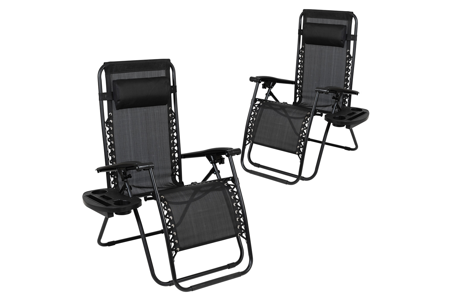BLNK Celestial Celestial Adjustable Folding Mesh Zero Gravity Reclining Lounge Chair with Pillow and Cup Holder Tray Set of 2 - Black