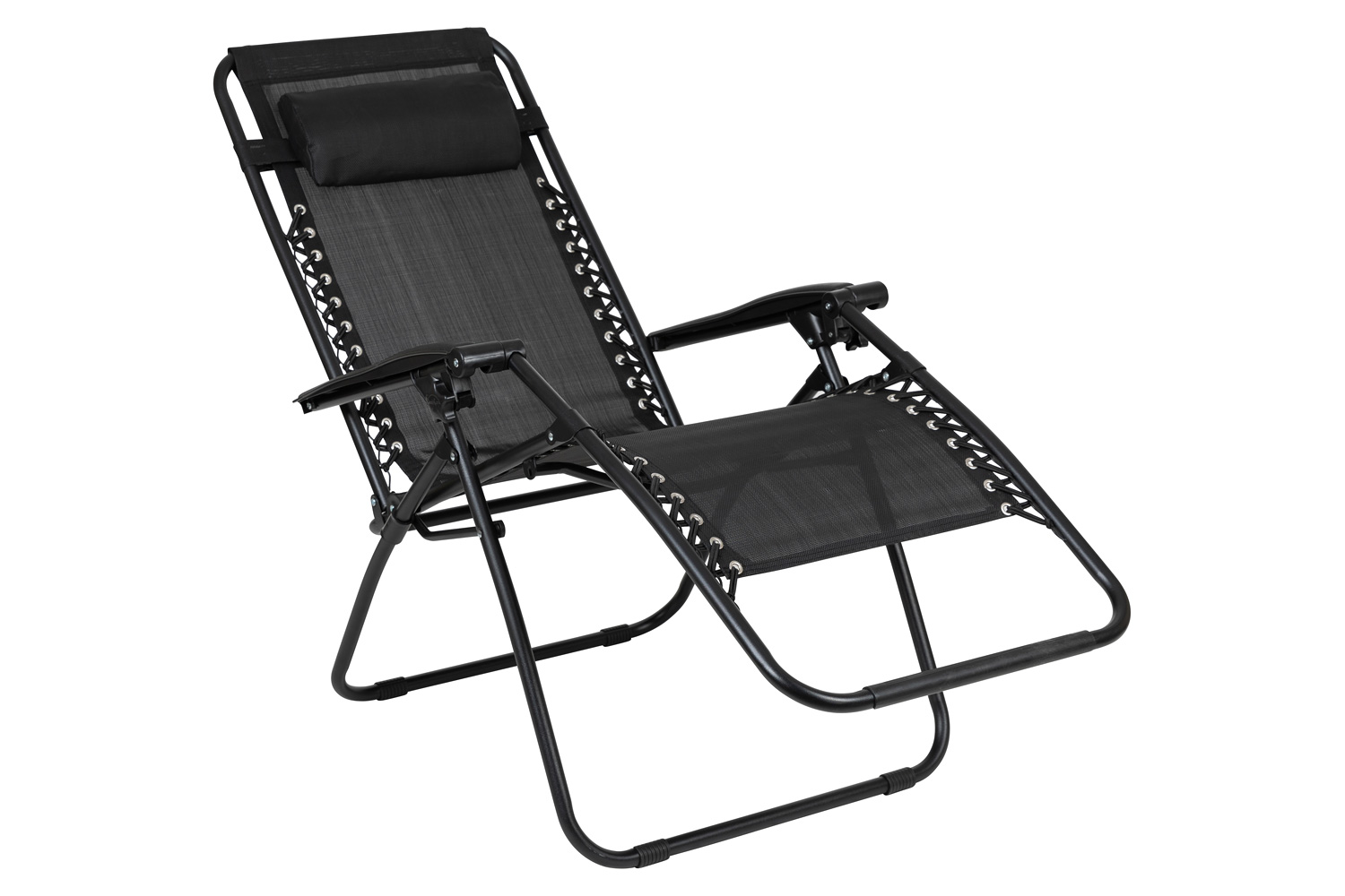 BLNK Celestial Celestial Adjustable Folding Mesh Zero Gravity Reclining Lounge Chair with Pillow and Cup Holder Tray Set of 2 - Black