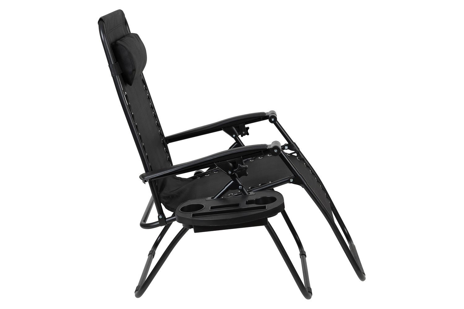 BLNK Celestial Celestial Adjustable Folding Mesh Zero Gravity Reclining Lounge Chair with Pillow and Cup Holder Tray Set of 2 - Black