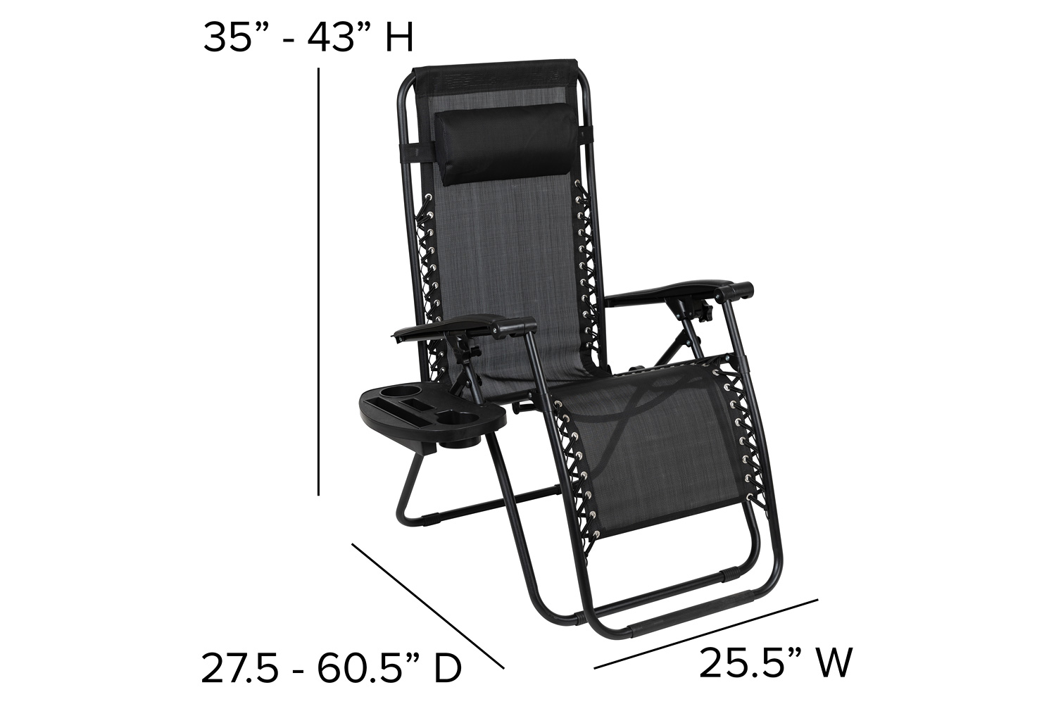 BLNK Celestial Celestial Adjustable Folding Mesh Zero Gravity Reclining Lounge Chair with Pillow and Cup Holder Tray Set of 2 - Black