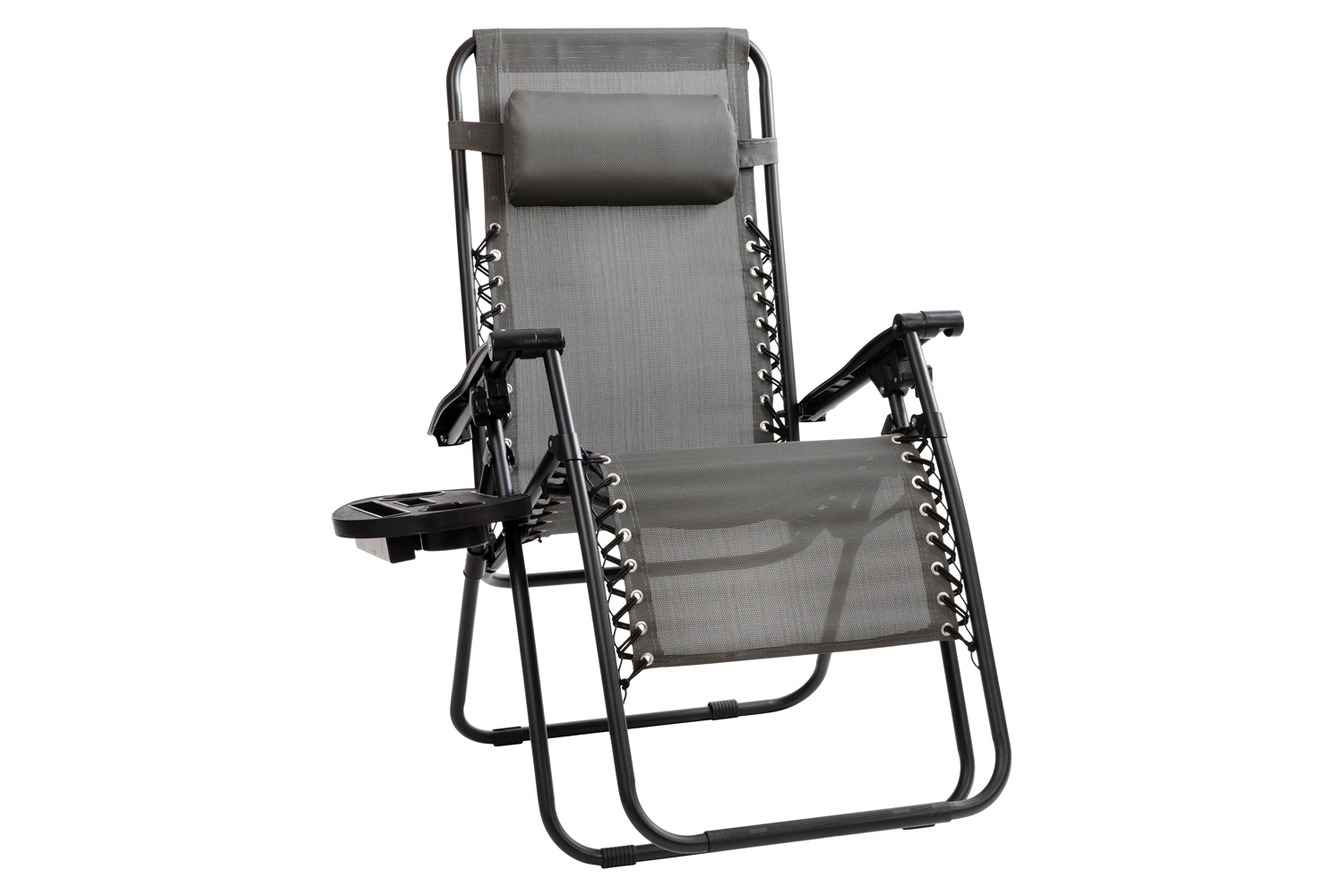 BLNK Celestial Celestial Adjustable Folding Mesh Zero Gravity Reclining Lounge Chair with Pillow and Cup Holder Tray Set of 2 - Gray