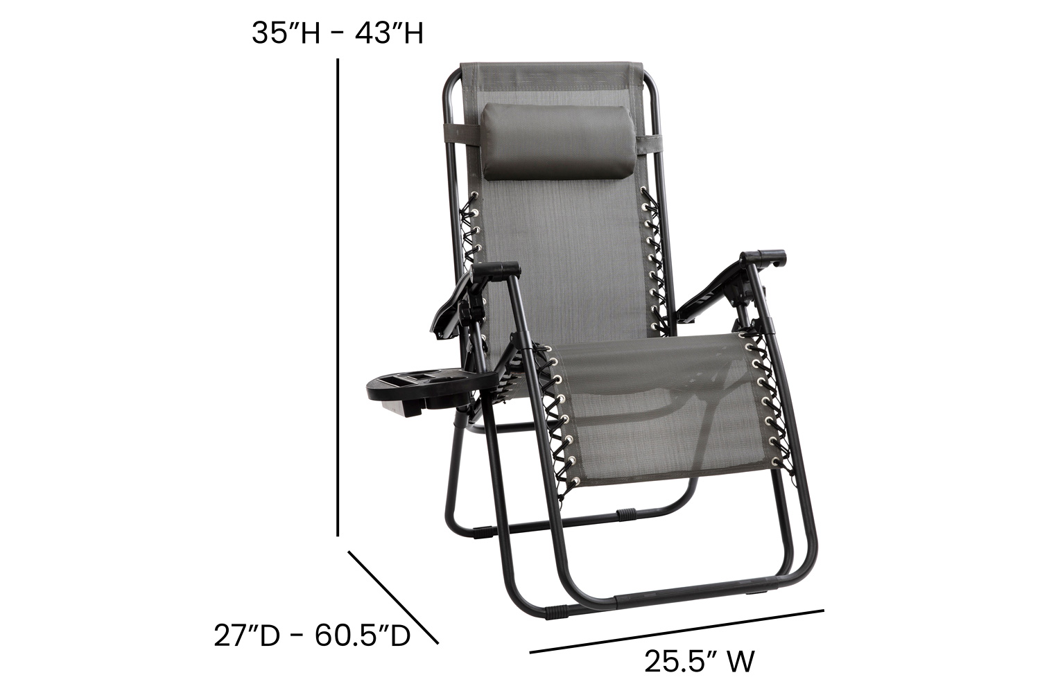 BLNK Celestial Celestial Adjustable Folding Mesh Zero Gravity Reclining Lounge Chair with Pillow and Cup Holder Tray Set of 2 - Gray