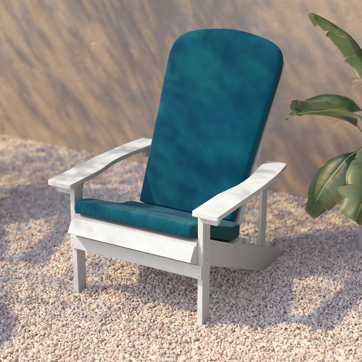 BLNK Charlestown All-Weather Poly Resin Wood Adirondack Chairs Set of 2 - White, with Teal Cushions