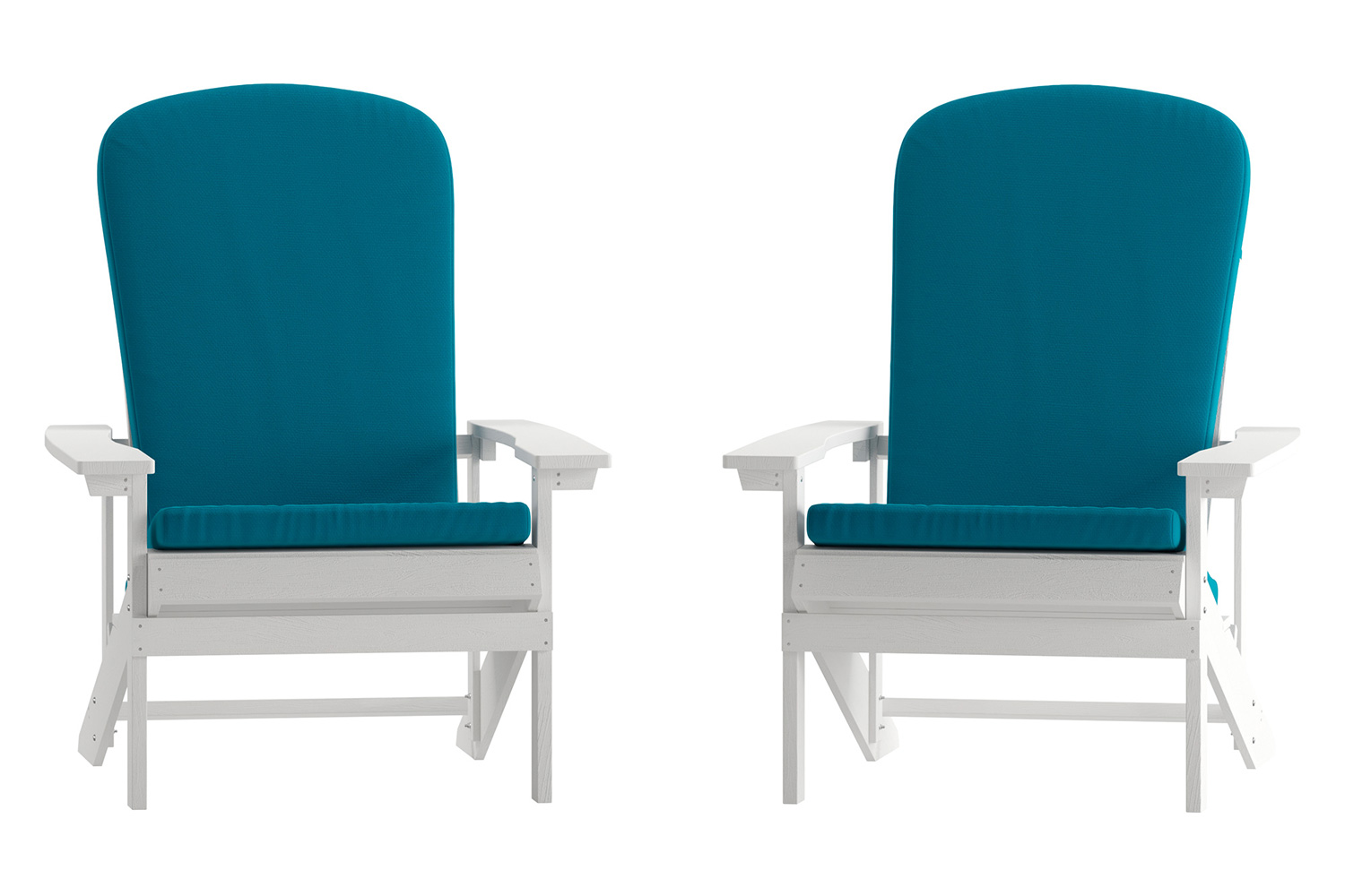 BLNK Charlestown All-Weather Poly Resin Wood Adirondack Chairs Set of 2 - White, with Teal Cushions