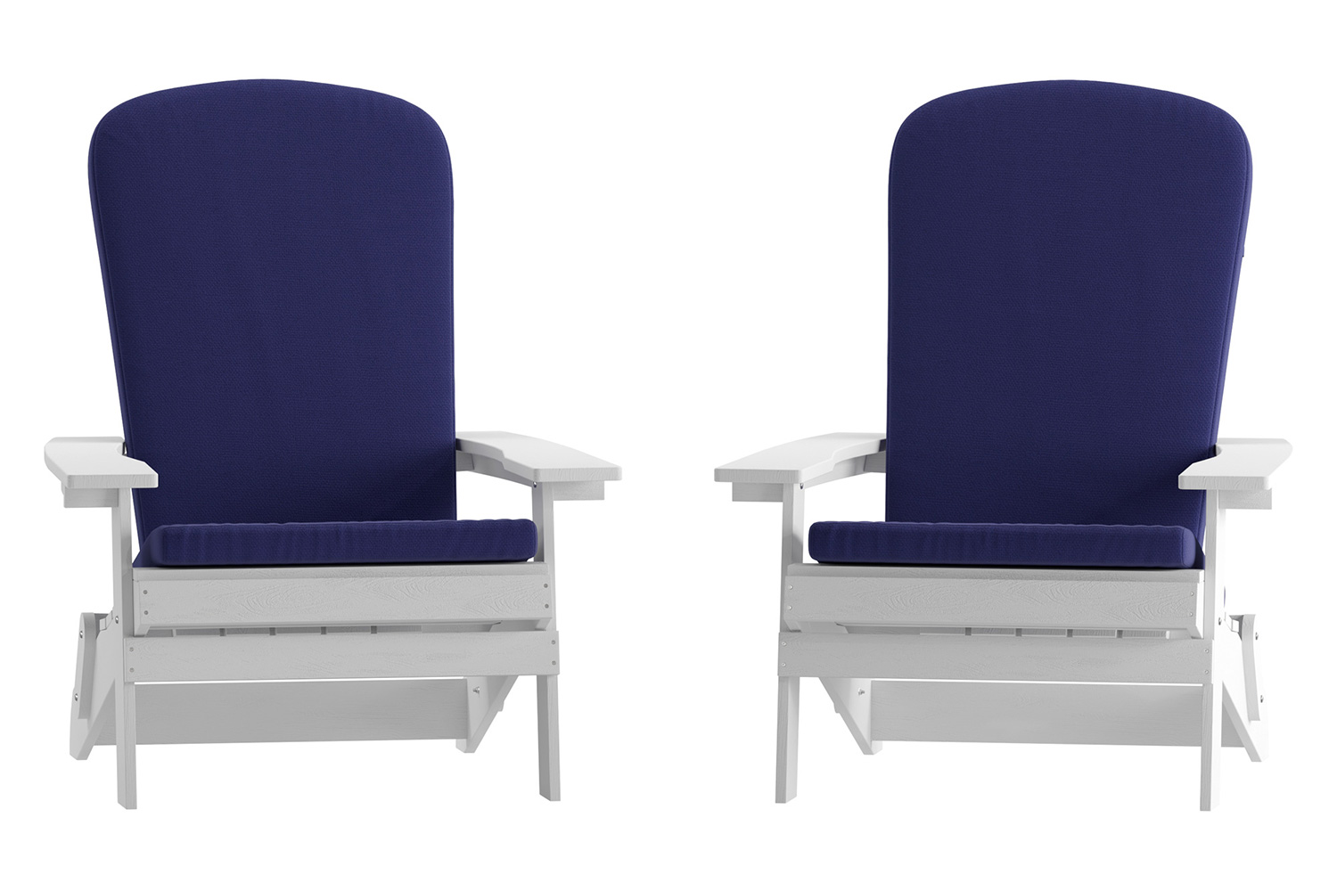 BLNK Charlestown All-Weather Poly Resin Folding Adirondack Chairs Set of 2 - White, with Blue Cushions