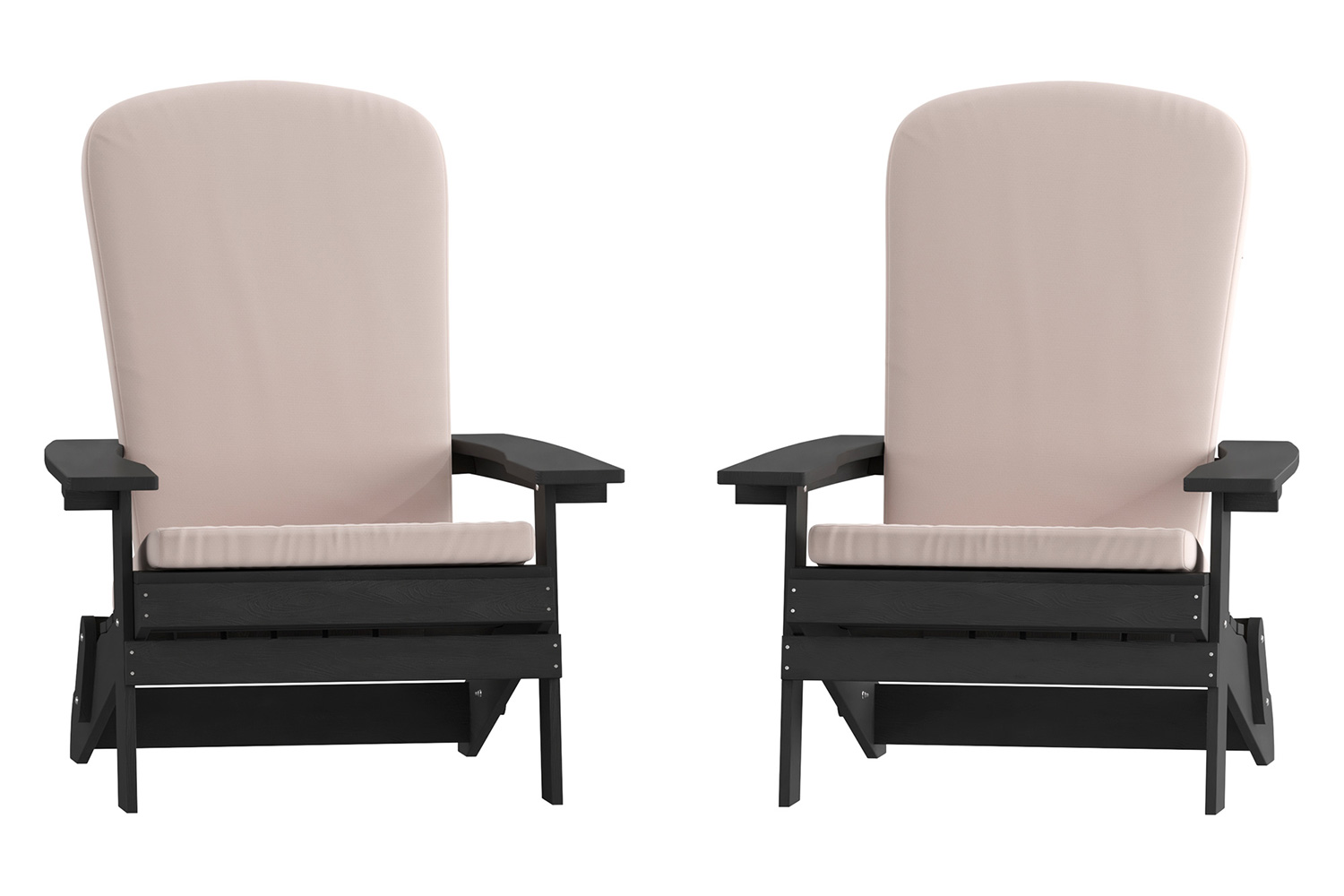 BLNK Charlestown All-Weather Poly Resin Folding Adirondack Chairs Set of 2 - Black, with Cream Cushions