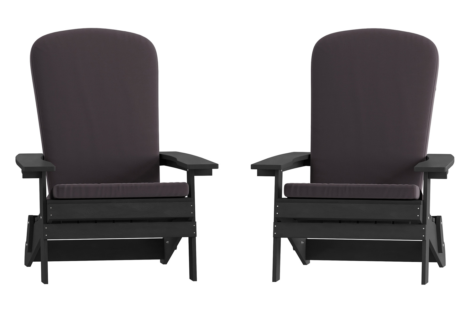 BLNK Charlestown All-Weather Poly Resin Folding Adirondack Chairs Set of 2 - Black, with Gray Cushions