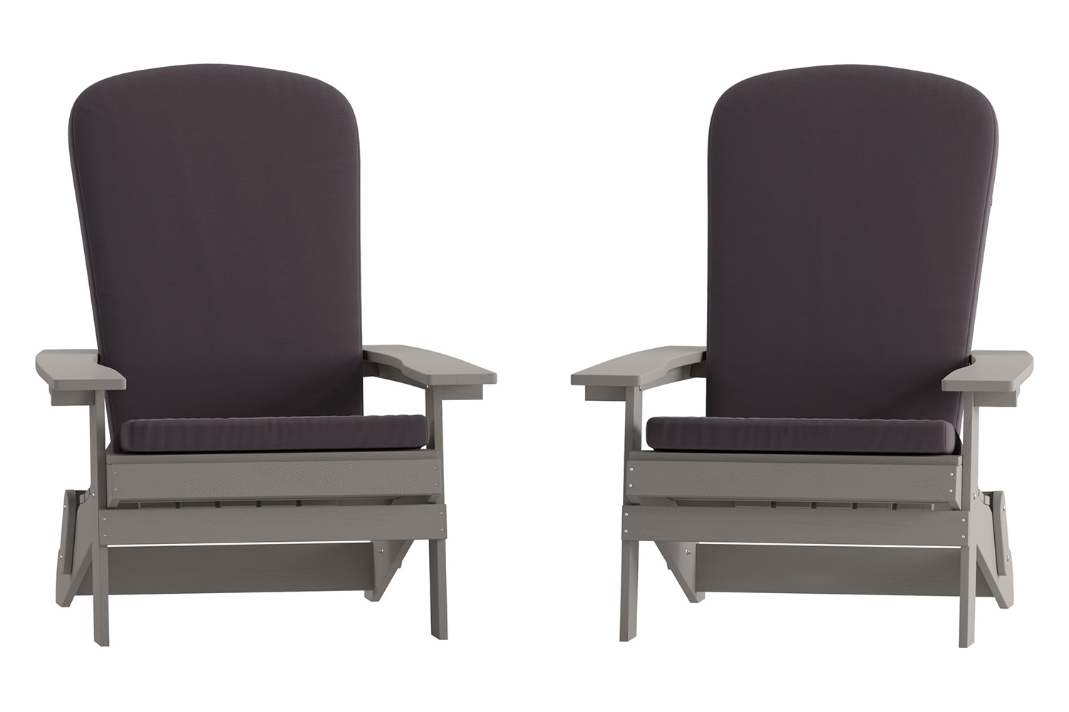 BLNK Charlestown All-Weather Poly Resin Folding Adirondack Chairs Set of 2 - Gray, with Gray Cushions