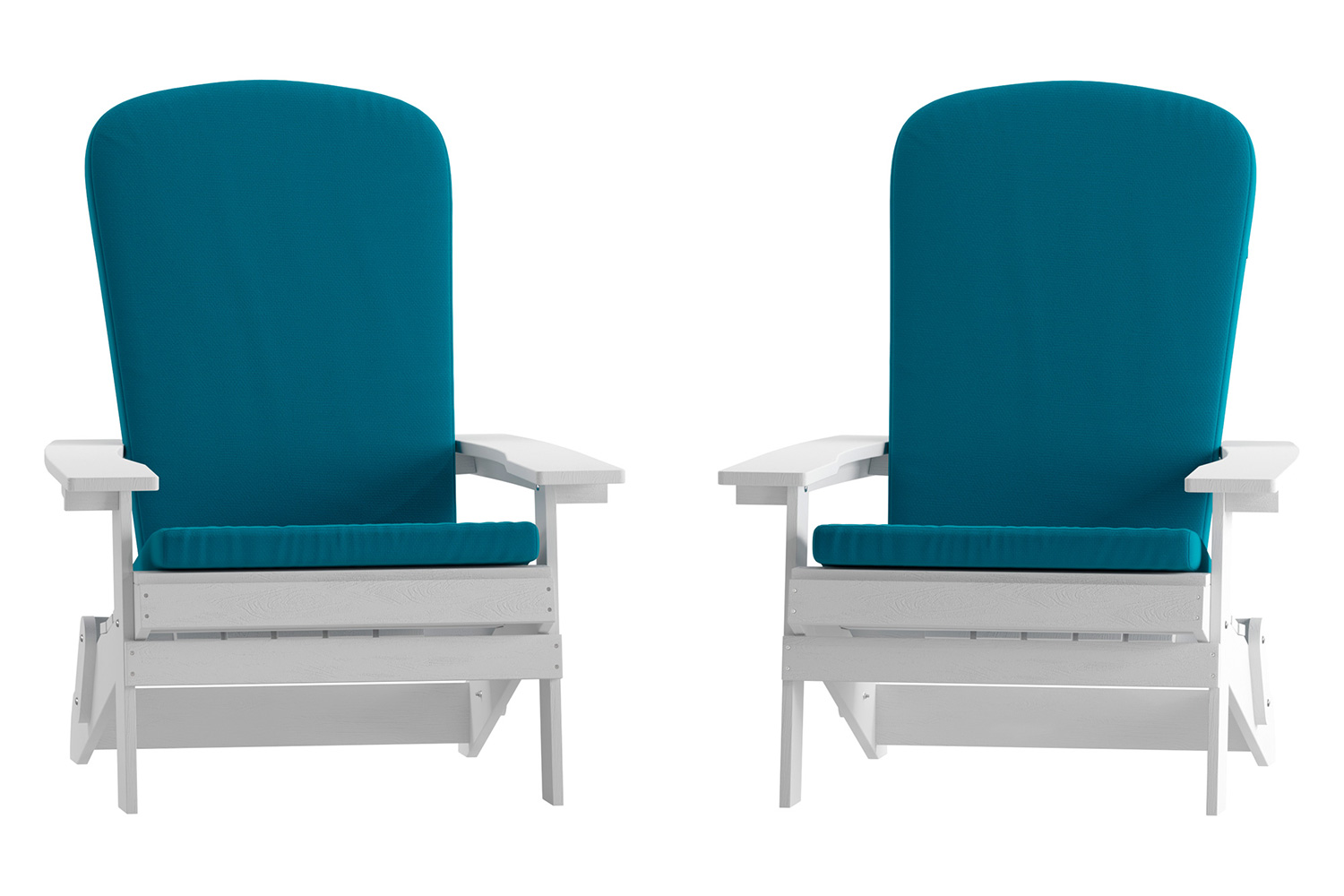 BLNK Charlestown All-Weather Poly Resin Folding Adirondack Chairs Set of 2 - White, with Teal Cushions
