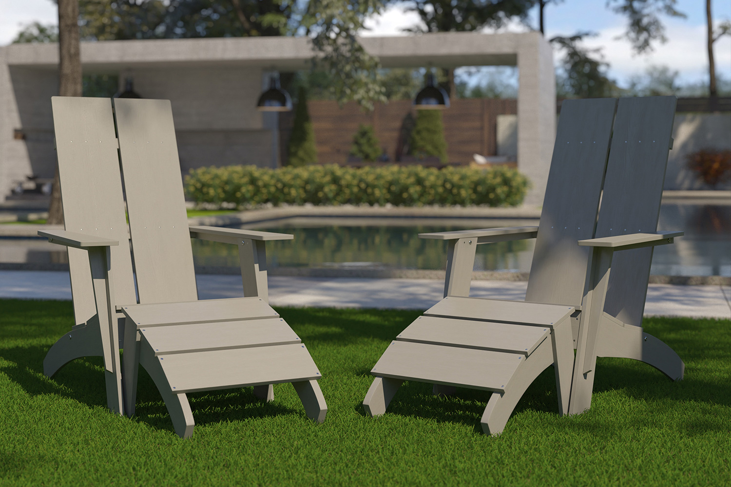 BLNK - Sawyer All-Weather Poly Resin Wood Adirondack Chairs with Foot Rests Set of 2