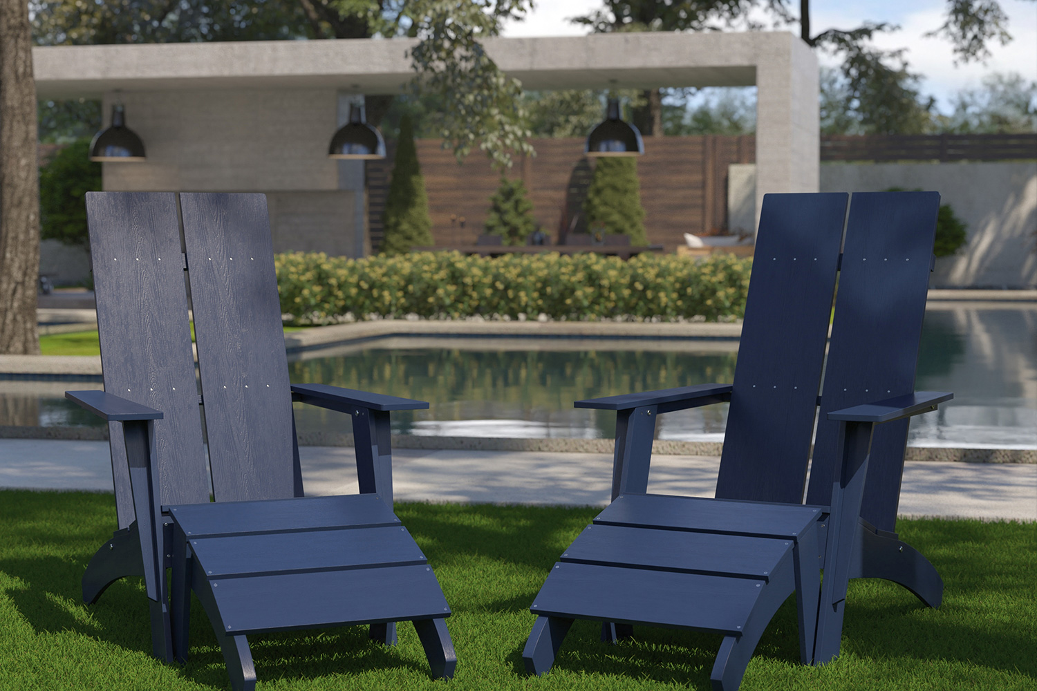 BLNK - Sawyer All-Weather Poly Resin Wood Adirondack Chairs with Foot Rests Set of 2