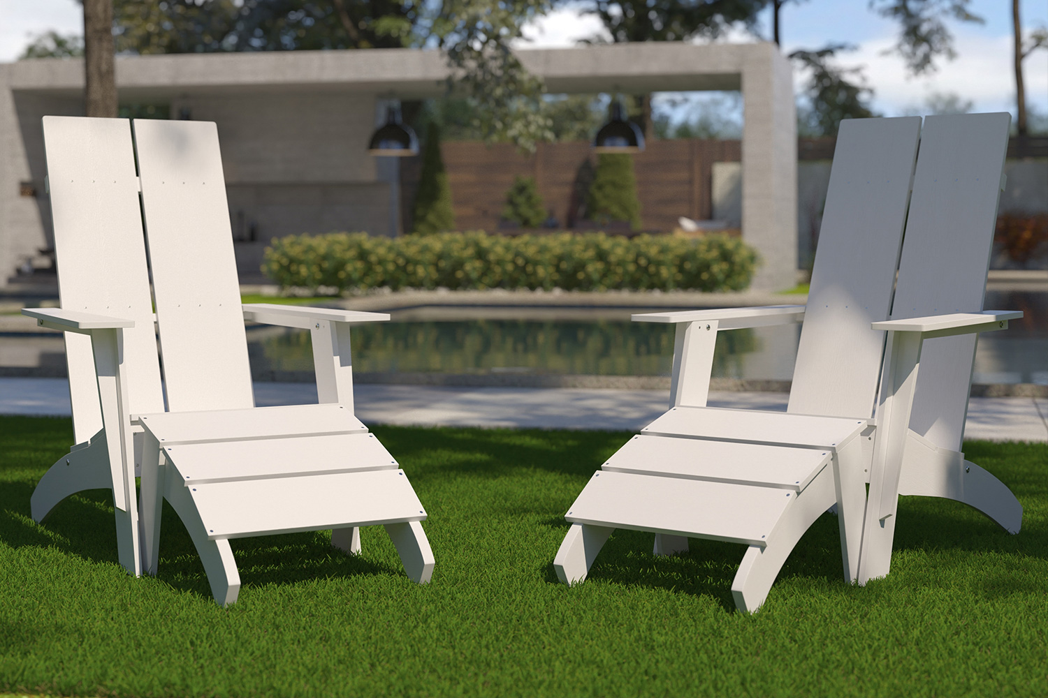 BLNK - Sawyer All-Weather Poly Resin Wood Adirondack Chairs with Foot Rests Set of 2