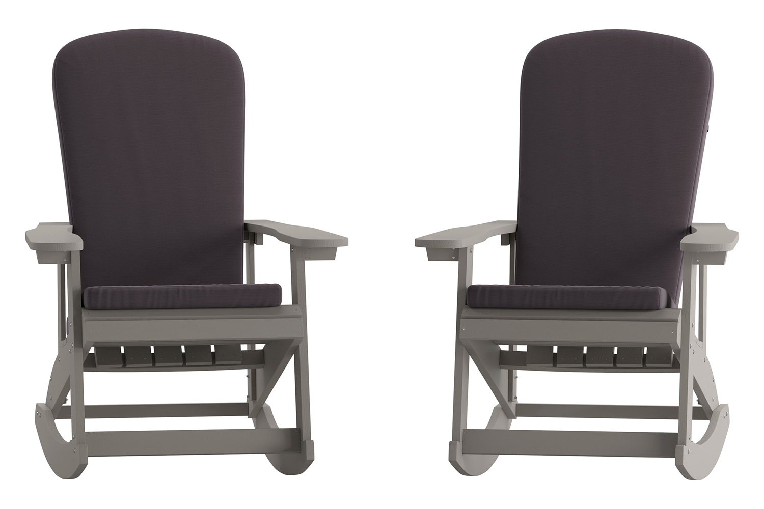 BLNK Savannah Poly Resin Wood All-Weather Adirondack Rocking Chairs with Gray Cushions for Deck, Porch, and Patio Set of 2 - Gray