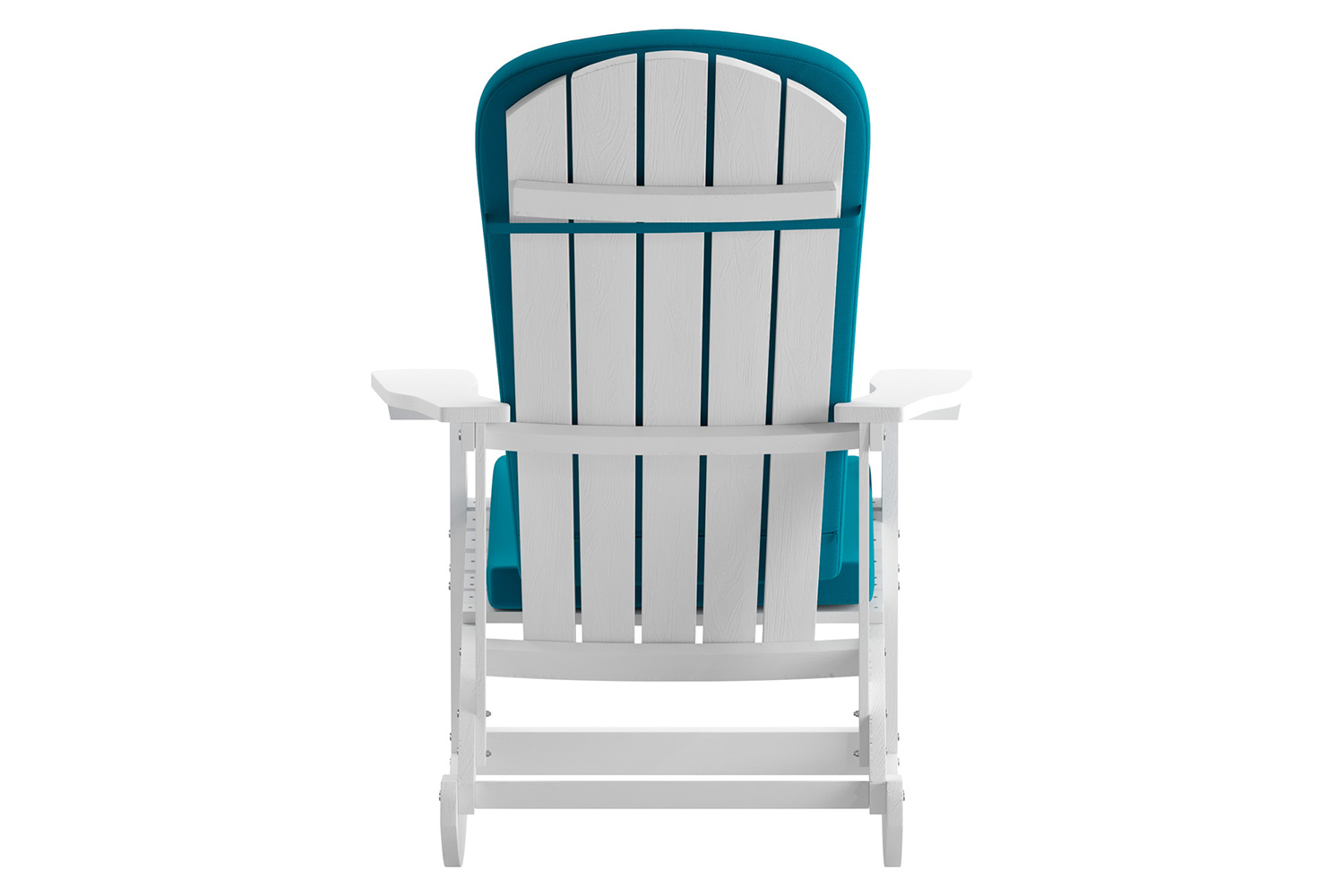 BLNK Savannah Poly Resin Wood All-Weather Adirondack Rocking Chairs with Teal Cushions for Deck, Porch, and Patio Set of 2 - White