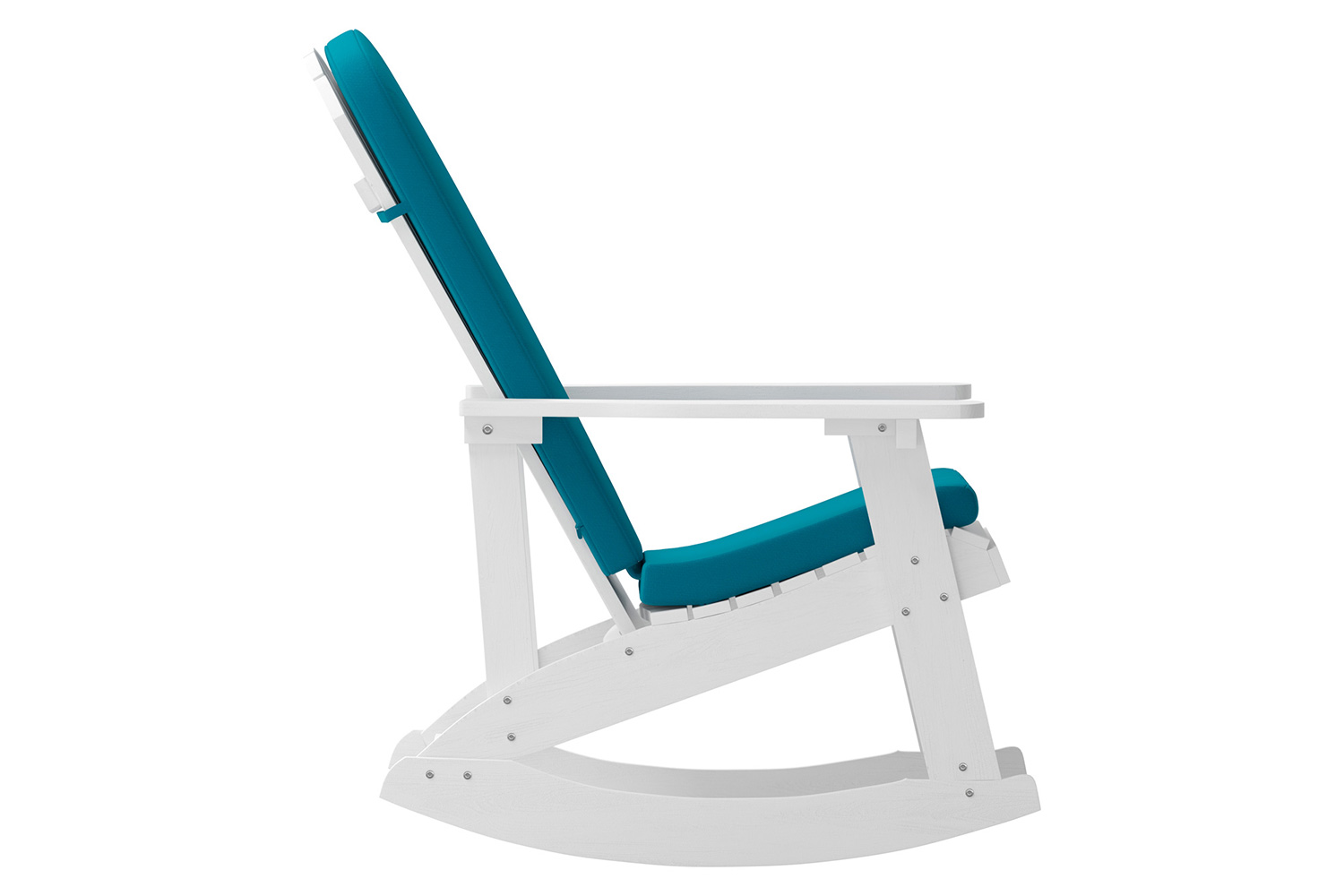 BLNK Savannah Poly Resin Wood All-Weather Adirondack Rocking Chairs with Teal Cushions for Deck, Porch, and Patio Set of 2 - White