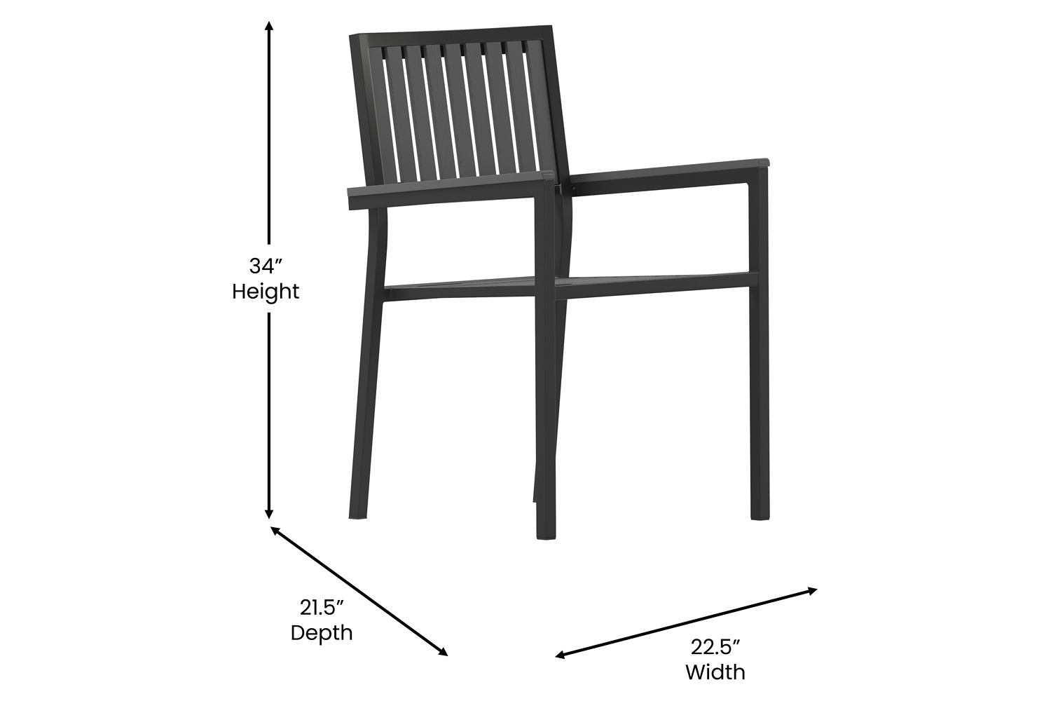 BLNK - Harris Commercial Indoor-Outdoor Stacking Club Chairs with Black Poly Resin Slatted Backs and Seats Set of 2